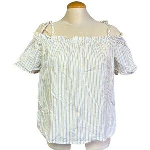 Women's Size 8 H&M Off The Shoulder Top | Blue & Yellow Stripes | 100% Cotton |